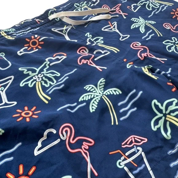 Chubbies Navy Blue Neon Tropical Men's Swim Trunks with Drawstring 5.5” inseam - Picture 8 of 13